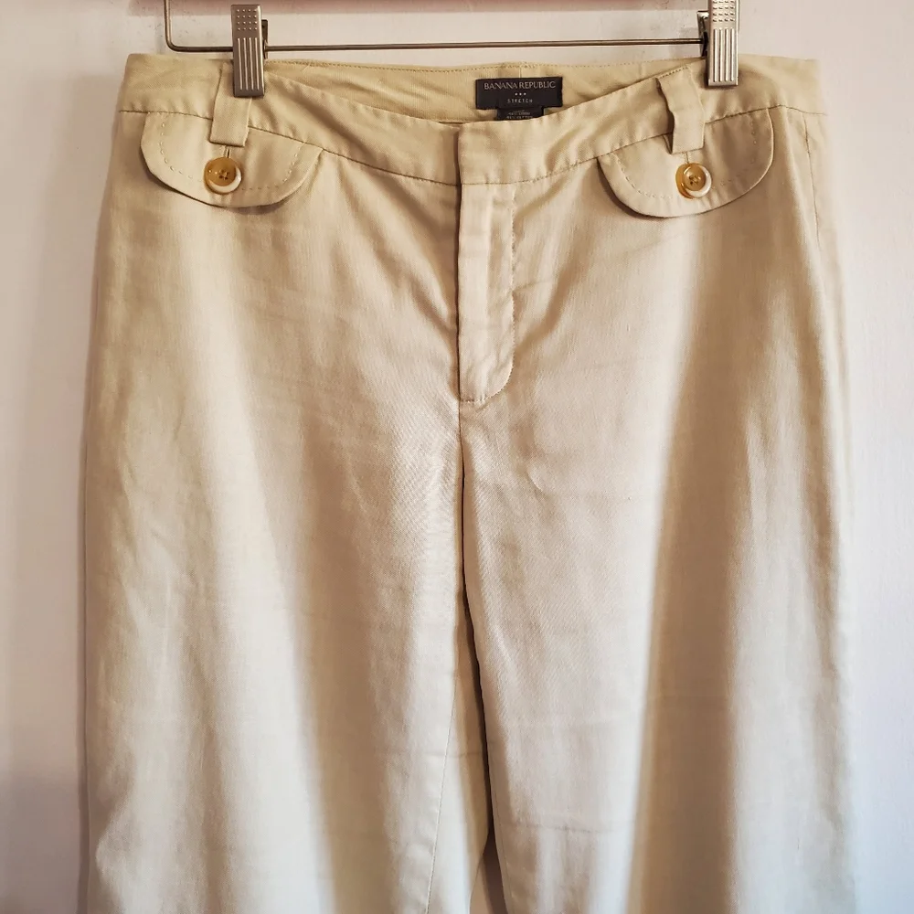 VTG Y2k Banana Republic Linen Blend Wide Leg Pants Size 8 Safari Resort Boho